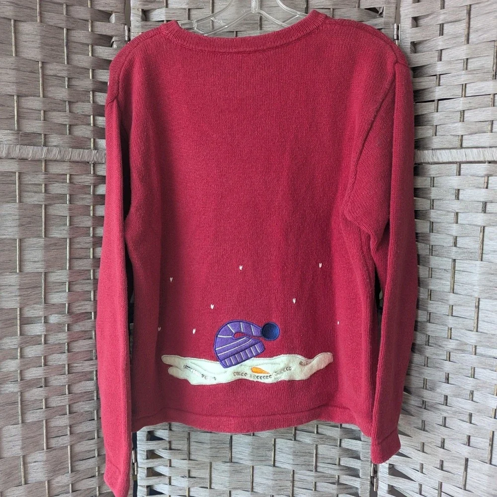 Vtg 90s Christmas Sweater Red Snowman Sequin Knit Pullover Sz L 12/14 Festive